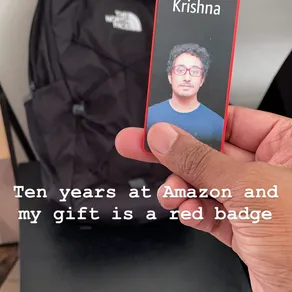 Ten years at Amazon and my gift is a red badge